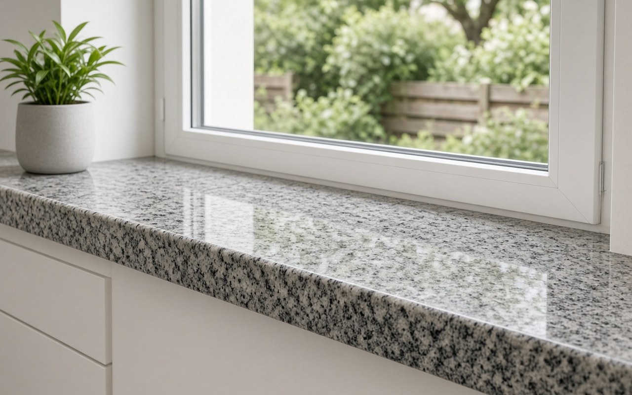 Fensterbank aus hellem Granit mit polierter Oberfläche